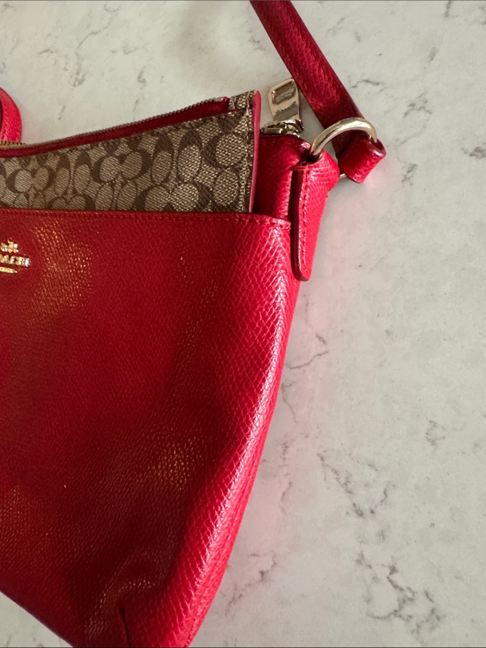 Coach Red Pebbled Leather Crossbody Bag with Additional Zippered Case. - Picture 11 of 13
